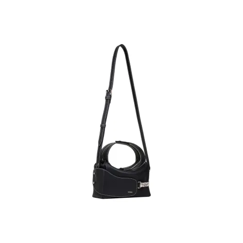 UNIFINGER Buffalo Grain Top Grain Cow Leather Crossbody Handbag Women's Black/White