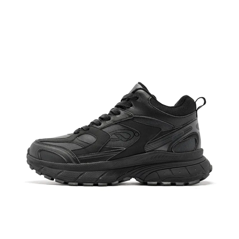 QIAODAN Warm Cushioning Height Increasing Wear Resistant Slip Resistant High Top Casual Shoes Men's Black-0