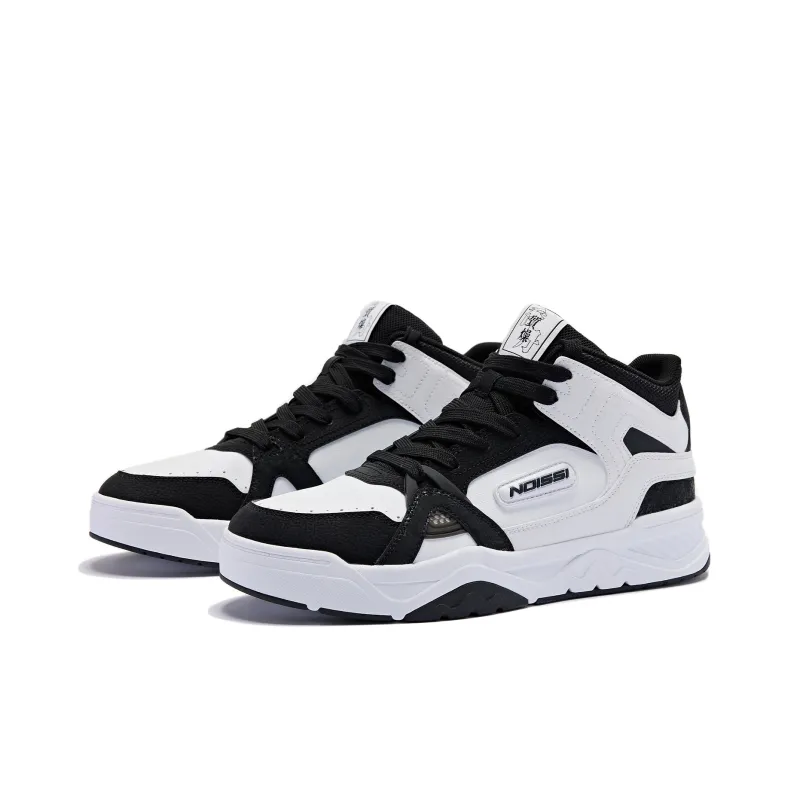 QIAODAN Anti Slip Wear Resistant High Top Skateboard Shoes Men's White Black-2