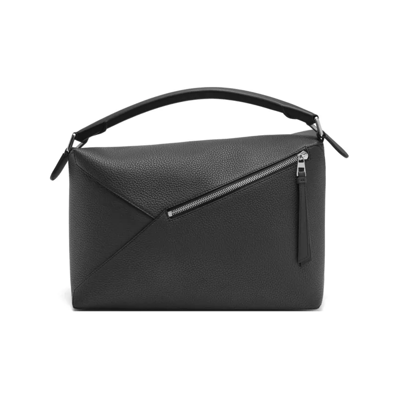 LOEWE Puzzle Grained Calfskin Shoulder Bag Crossbody Bag Handbag Large Size Women's Black-4