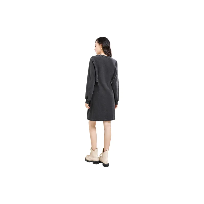 SMEN Long Sleeved Dresses Women's Gray-1