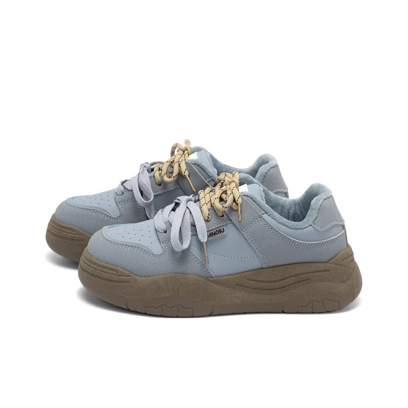HUANQIU Height Increasing Thermal Low Top Skateboard Shoes Women's Blue-1