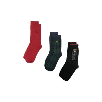Polo Ralph Lauren FW24 Mid-Calf Socks Unisex 3 Pack Scarlet+Marine Blue/Forest Green+Black