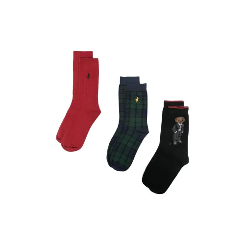 Polo Ralph Lauren FW24 Mid-Calf Socks Unisex 3 Pack Scarlet+Marine Blue/Forest Green+Black