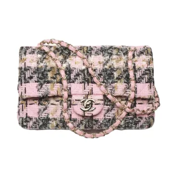 CHANEL Classic Flap CF Wool Shoulder Bag Crossbody Bag Women's Light Pink/Black/Beige