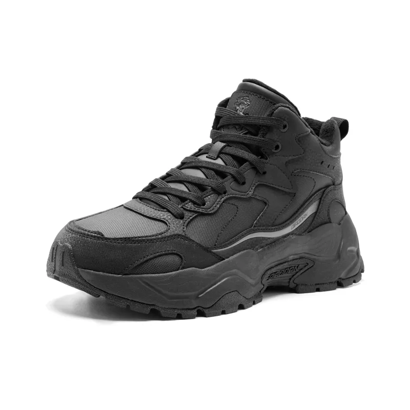 QIAODAN Warm Cushioning Height Increasing Wear Resistant Breathable Slip Resistant High Top Casual Shoes Men's Black-2