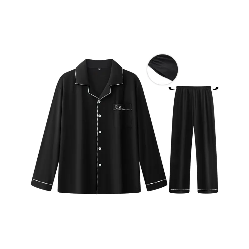 Qiao Ni Tong Pajama Set Spring Fall And Winter Men's Two-Piece Set Glow In The Dark Black-1