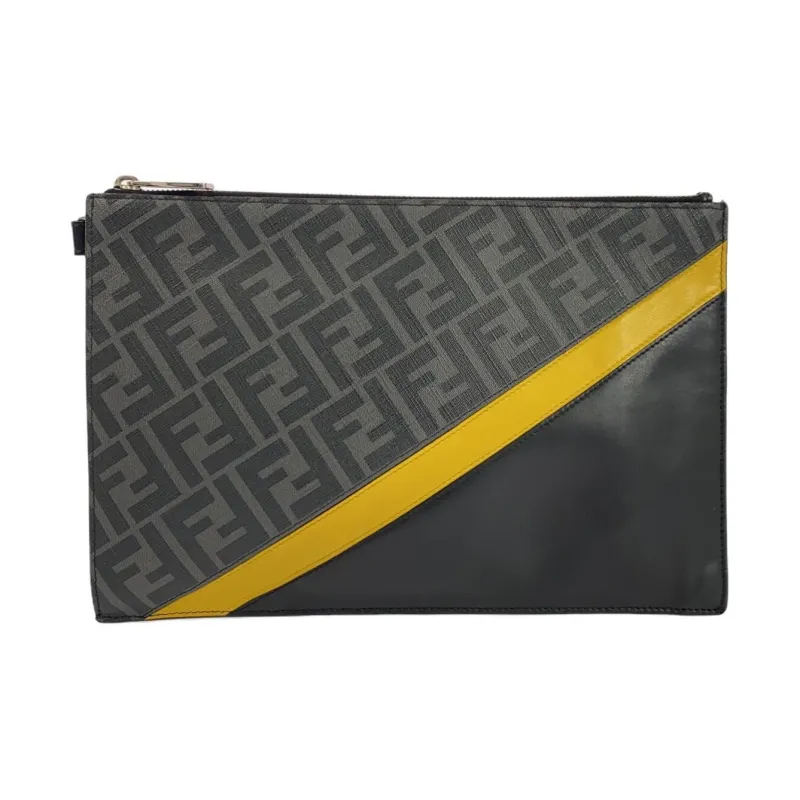 FENDI PVC Clutch Men's Black Yellow-0