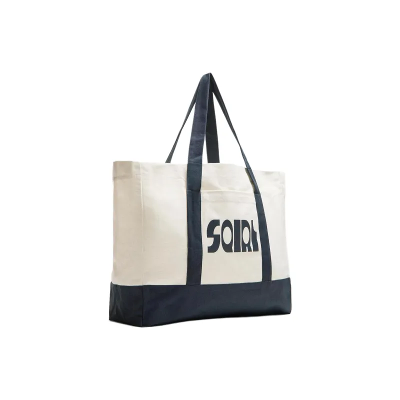 ZARA Cotton Tote Bag Shopping Bag Crossbody Bag Shoulder Bag Men's Beige & Marine Blue-1