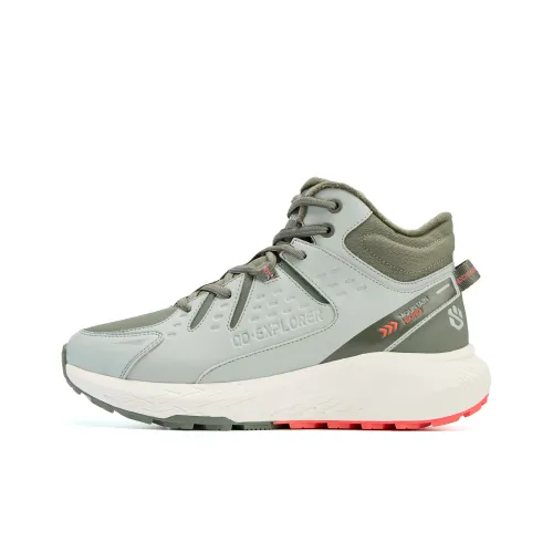 QIAODAN Casual Shoes Men High Top Lu Gray Green/Dark Tea Brown