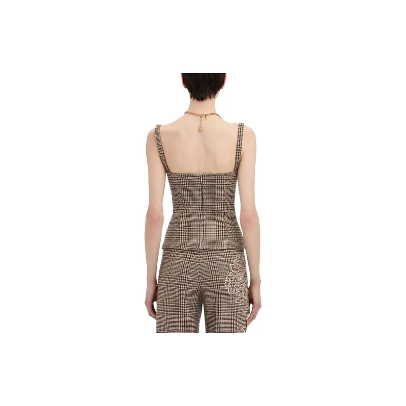 Oscar De La Renta Peony Guipure-appliqué Plaid Tank Top-3