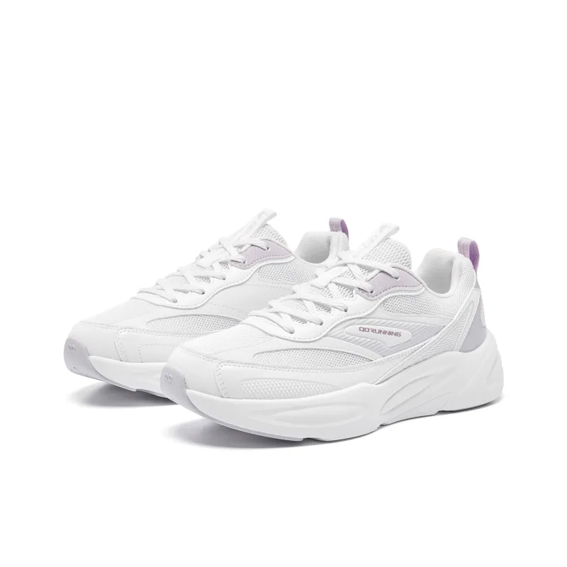 QIAODAN Cushioning Anti Slip And Wear Resistant Low Top Casual Running Shoes Women's White Purple-3