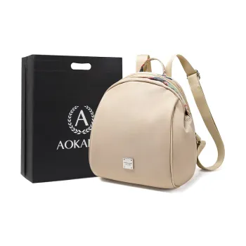 AOKANG Fabric, Synthetic Leather Backpack, Travel Bag, Handbag, Commuter Bag Regular Women's Light Khaki/Classic Black