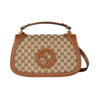 GUCCI Blondie Canvas Canvas Bag Shoulder Bag Crossbody Bag Handbag Medium Size Women's Beige & Dark Brown