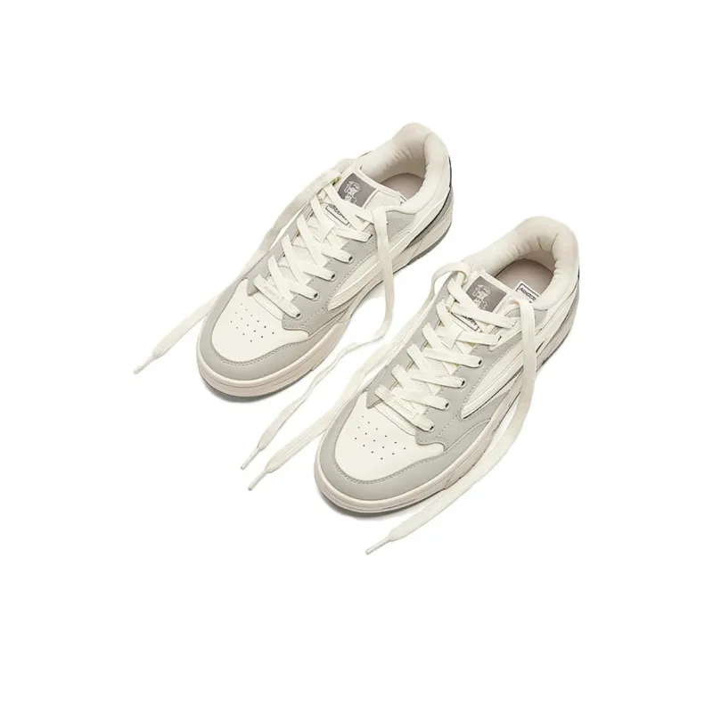 QIAODAN Anti Slip Wear Resistant Low Top Skateboard Shoes Men's Beige Gray-2