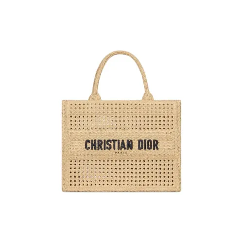 DIOR BookTote Cotton Tote Bag Shopping Bag Handbag Medium Size Women's Natural Color