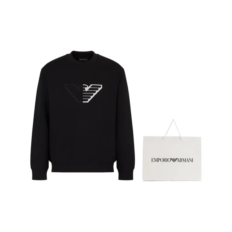 EMPORIO ARMANI Double jersey Sweatshirt With Embossed Oversized Eagle On A Chevron Background-4
