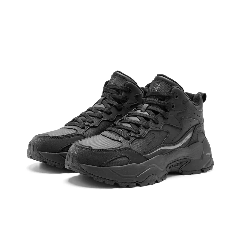 QIAODAN Warm Cushioning Height Increasing Wear Resistant Breathable Slip Resistant High Top Casual Shoes Men's Black-3