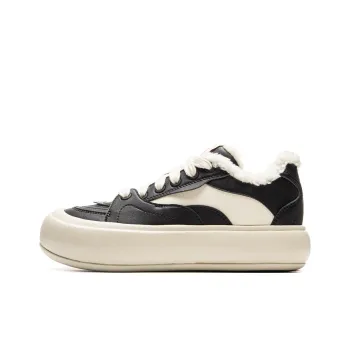 LiNing Puff Platform Warm And Wear Resistant Low Top Skateboard Shoes Women's Black White