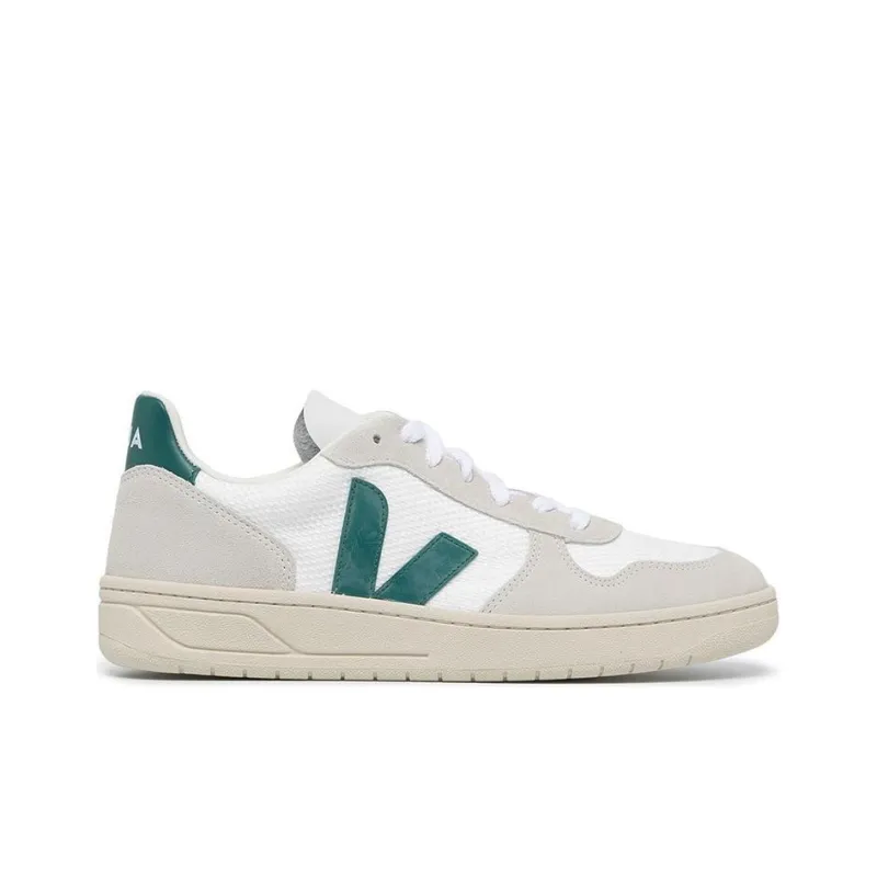 VEJA V 10 B Mesh Lace Up Sneakers 'White Beige Green'-1
