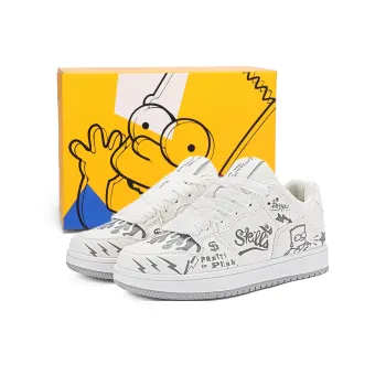 The Simpsons Anti Slip Wear Resistant Breathable Lightweight Cushioning Low Top Canvas Shoes Unisex White