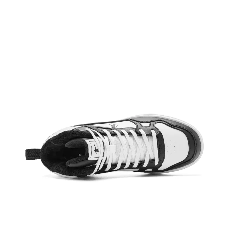 QIAODAN Thermal Slip Resistant And Abrasion Resistant Mid Top Skateboard Shoes Women's White Black-3