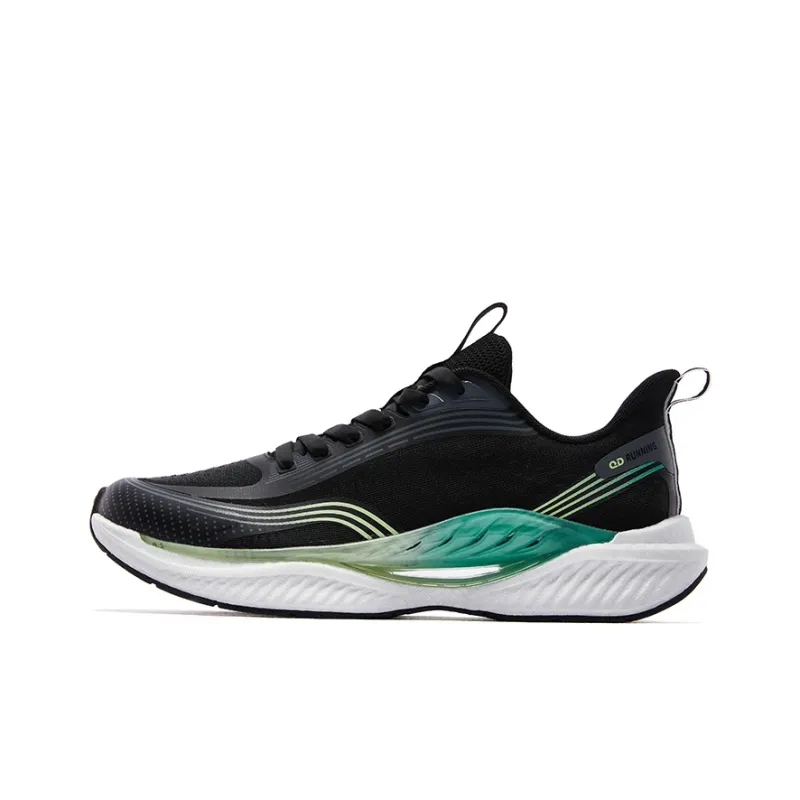 QIAODAN Breathable Cushioning Impact Resistant Low Top Casual Running Shoes Men's Black Green-0