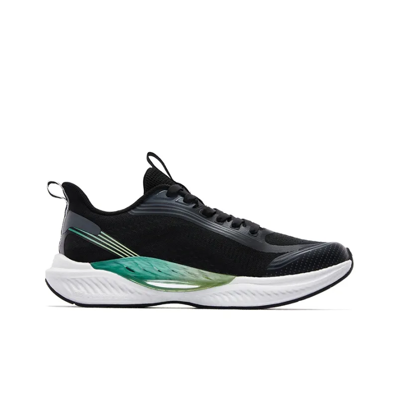 QIAODAN Breathable Cushioning Impact Resistant Low Top Casual Running Shoes Men's Black Green-1