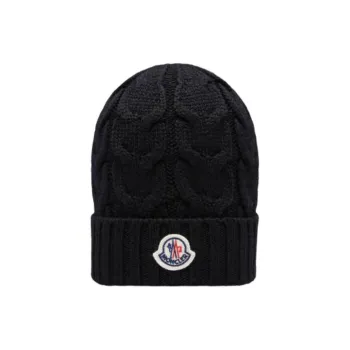 Moncler Logo Patch Cable Knitted Beanie
