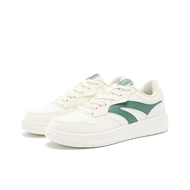 QIAODAN Anti Slip Wear Resistant Low Top Skateboard Shoes Men's White Green-3
