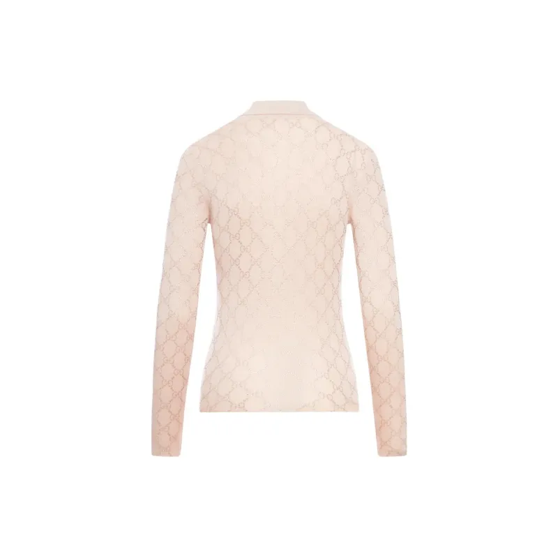 GUCCI Wool Polo Top With Rhinstones 'Nude'-1