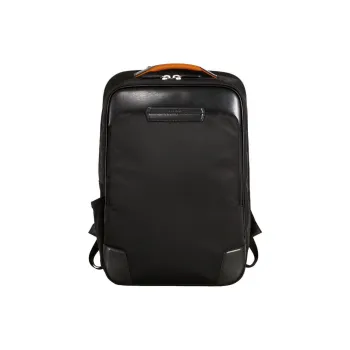 SAMSONITE Recycled Polyester Cow Leather Patchwork Backpack Large Size Unisex Black & Orange