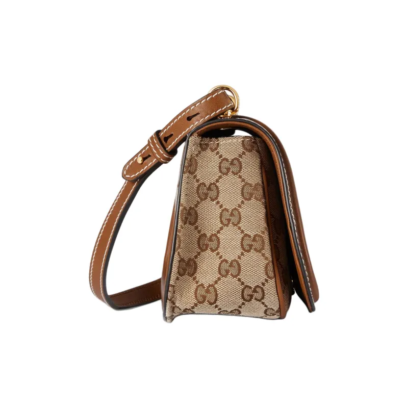 GUCCI Blondie Canvas Bag, Crossbody Bag, Shoulder Bag Mini Unisex Beige & Dark Brown-2