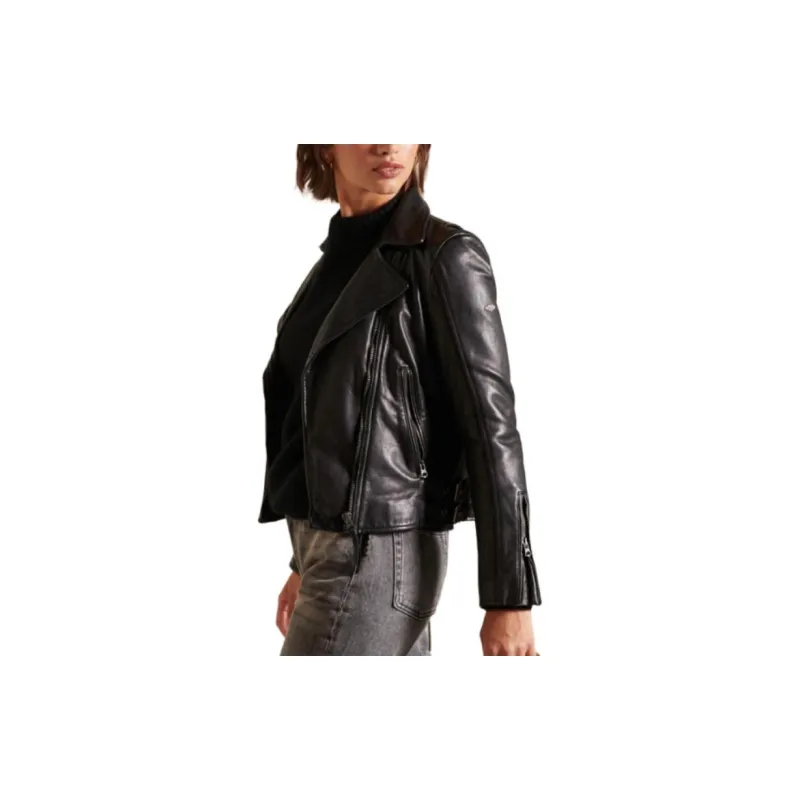 SUPERDRY Leather Jacket Women's Black-2