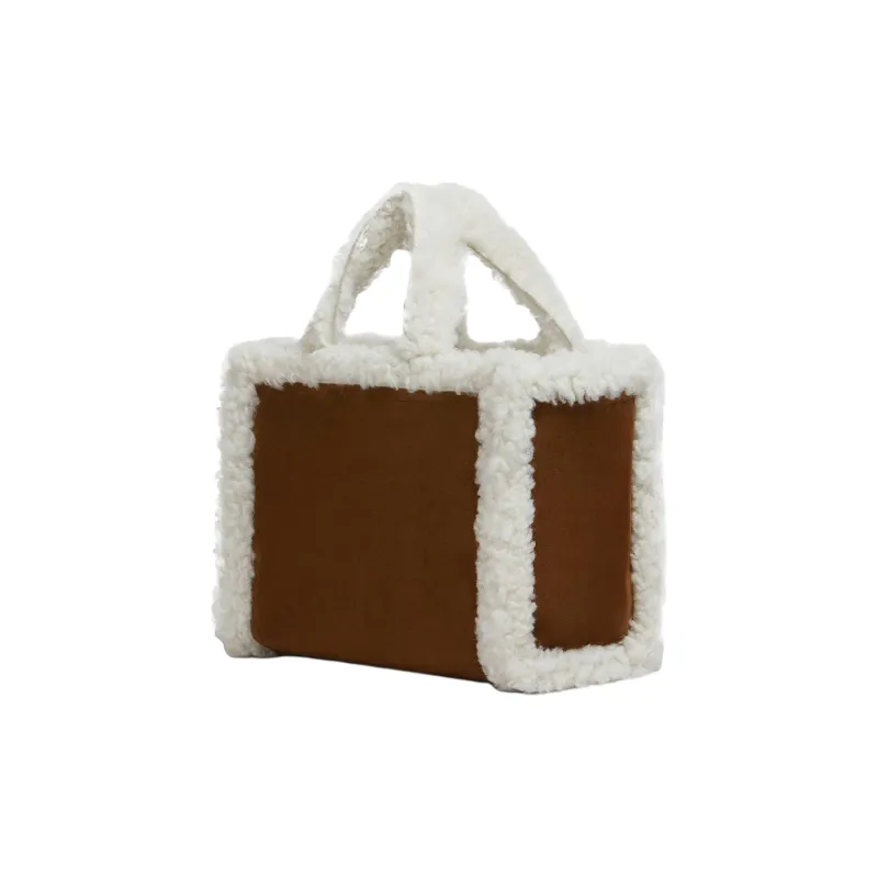 MARNI Shearling Trim Logo Detailed Tote Bag-3