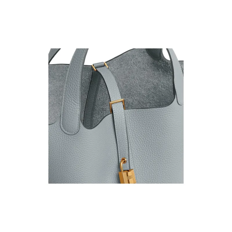 HERMES Picotin Lock Clemence Calfskin Basket Bag, Bucket Bag, Handbag Women's 8U Bleu Glacier Blue-3