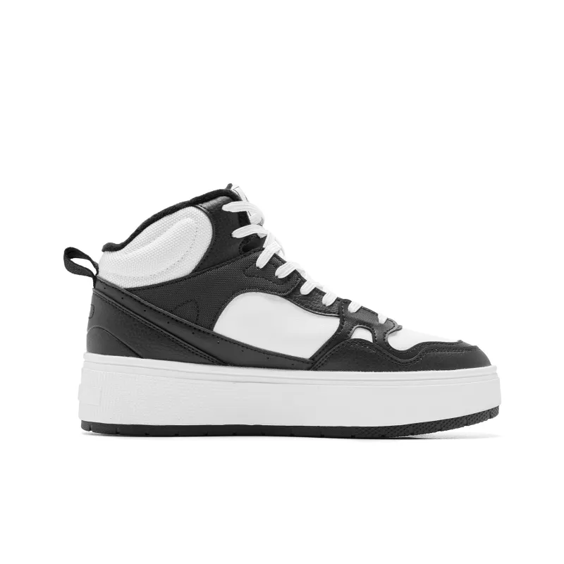 QIAODAN Thermal Slip Resistant And Abrasion Resistant Mid Top Skateboard Shoes Women's White Black-1