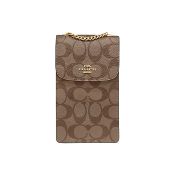 COACH N/S Canvas, Leather Crossbody Bag, Chain Bag, Cell Phone Pouch Mini Women's Khaki/Gold