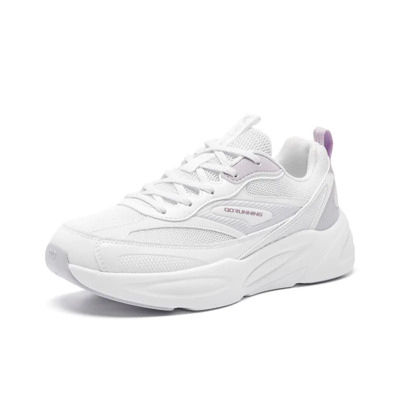 QIAODAN Cushioning Anti Slip And Wear Resistant Low Top Casual Running Shoes Women's White Purple-2