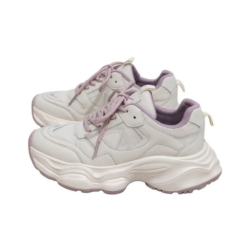 Warrior Cushioning Abrasion Resistant Breathable Low Top Chunky Sneakers Women's Beige Purple-1