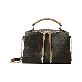 FION Artificial Leather Handbag Shoulder Bag Crossbody Bag Medium Size Women's Dark Coffee Brown