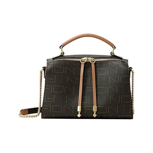 FION Artificial Leather Handbag Shoulder Bag Crossbody Bag Medium Size Women's Dark Coffee Brown