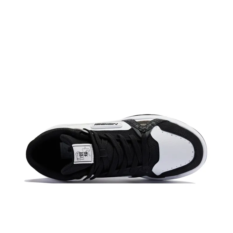 QIAODAN Anti Slip Wear Resistant High Top Skateboard Shoes Men's White Black-3