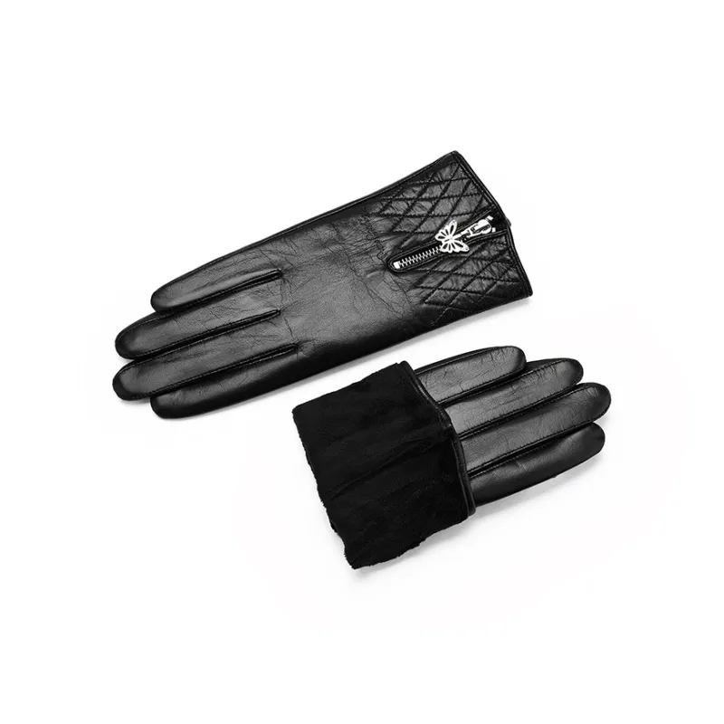 PIERRE CARDIN Sheepskin Goatskin Gloves Women's Black-2