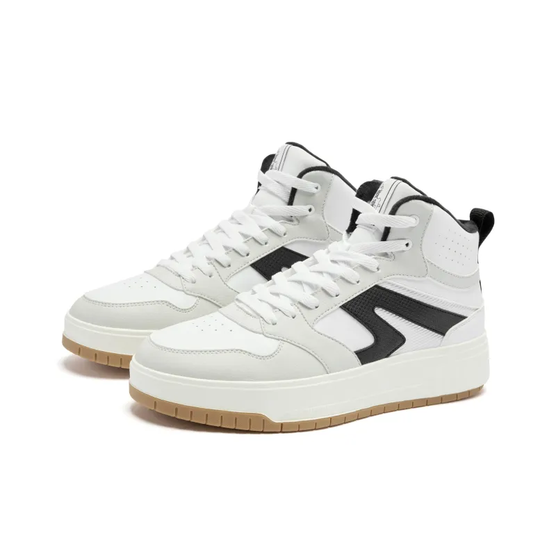 QIAODAN Skateboard Shoes Men High Top Light Gray/Jordan White-2