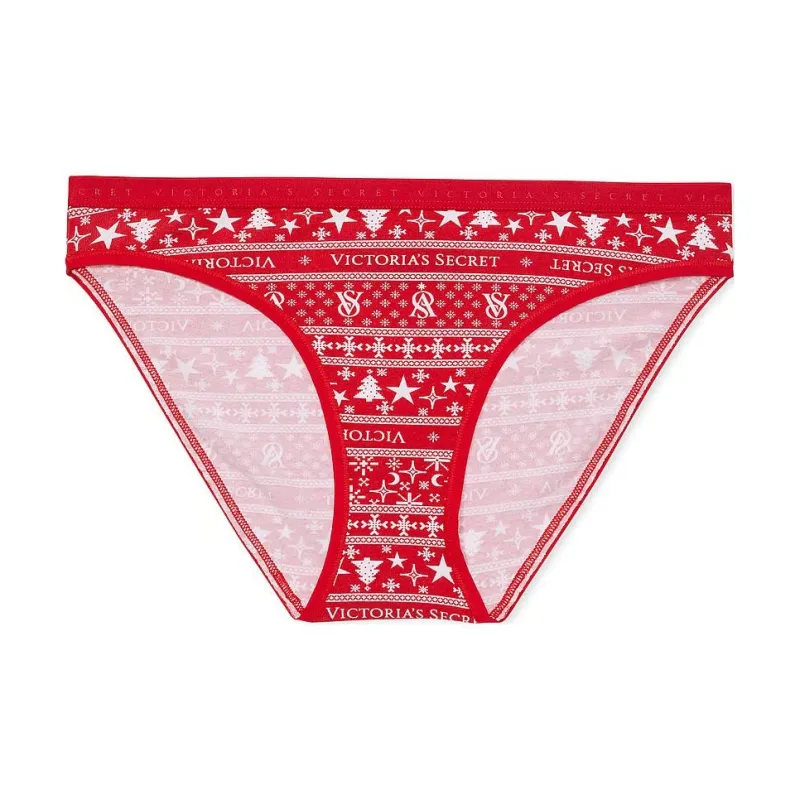 Victoria's Secret Stretch Cotton Bikini Panty / Red Faireisle Underpants Women's 1 Pack Red-0