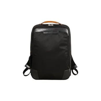 SAMSONITE Cow Leather Patchwork With Recycled Polyester Backpack Medium Size Unisex Black & Orange