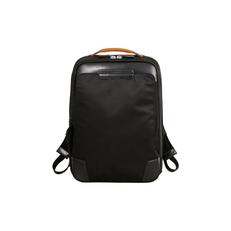 SAMSONITE Cow Leather Patchwork With Recycled Polyester Backpack Medium Size Unisex Black & Orange-0