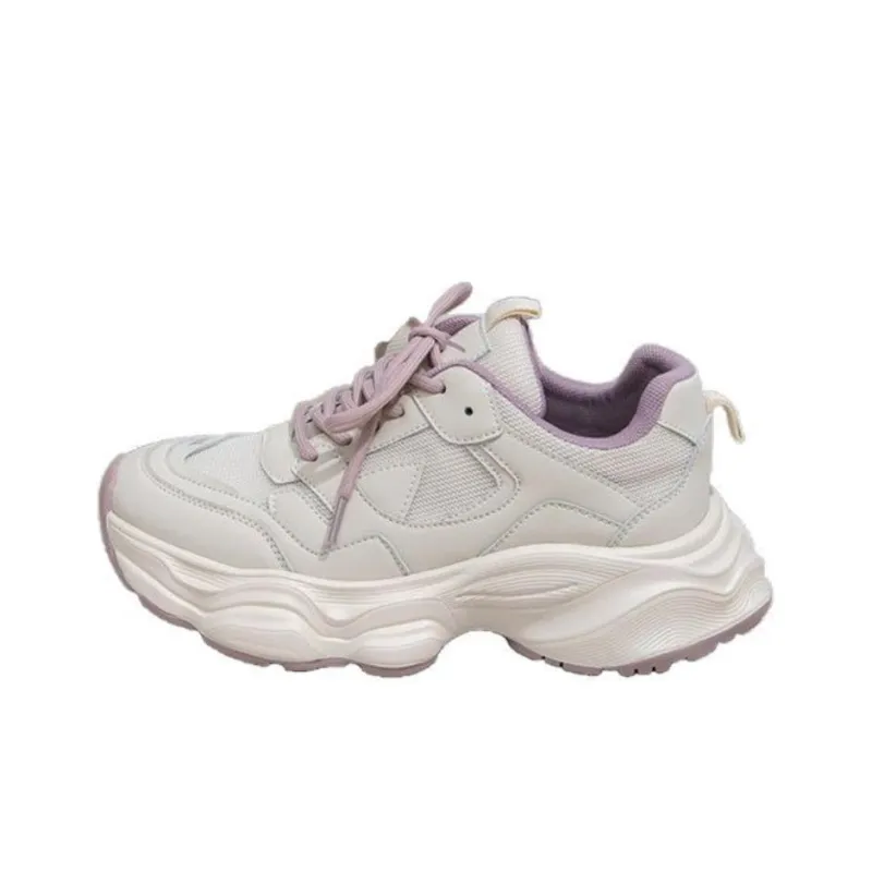 Warrior Cushioning Abrasion Resistant Breathable Low Top Chunky Sneakers Women's Beige Purple-0