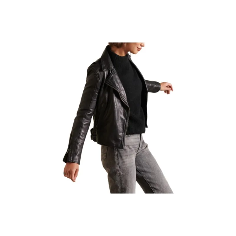 SUPERDRY Leather Jacket Women's Black-3